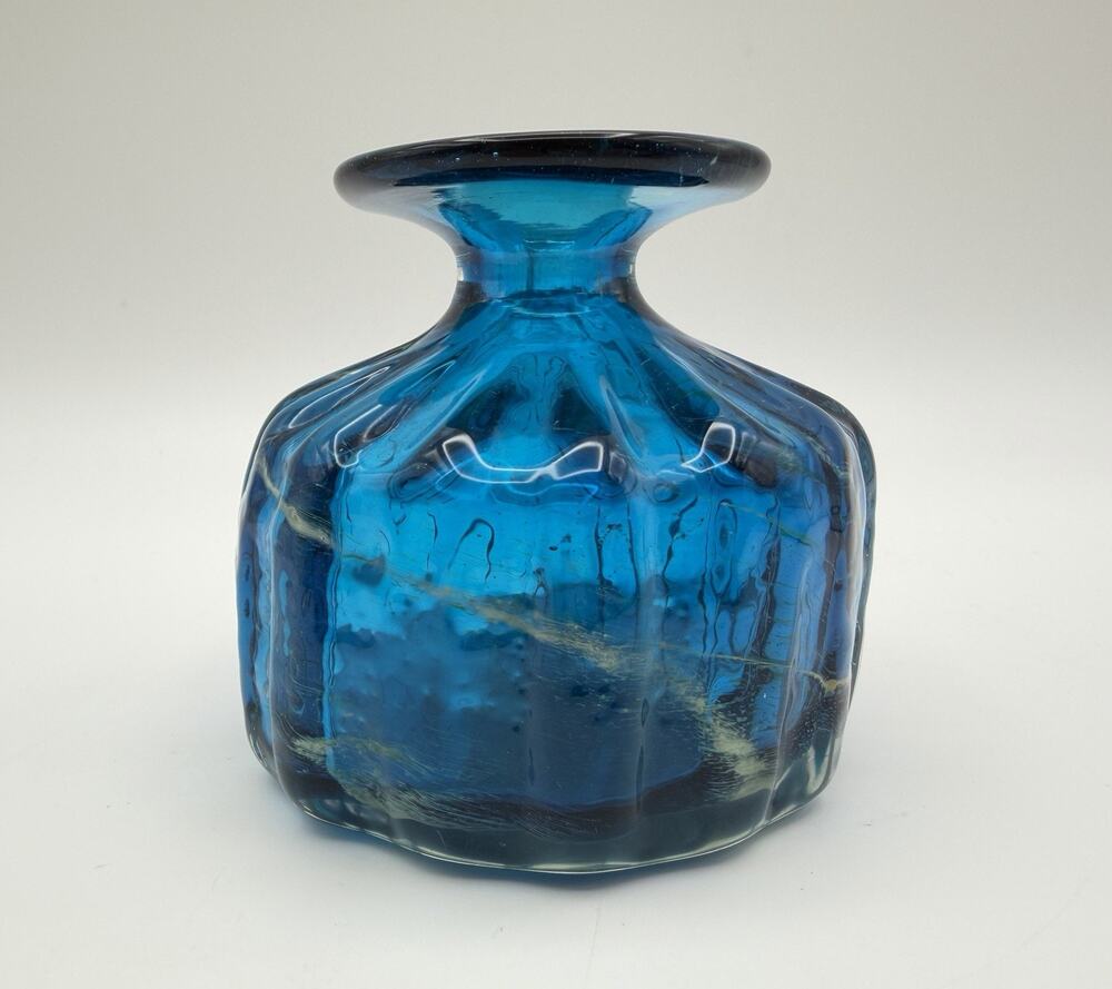 Mdina Glass Bud Vase 3” Malta Sea and Sand Summer Blue Art Glass Signed